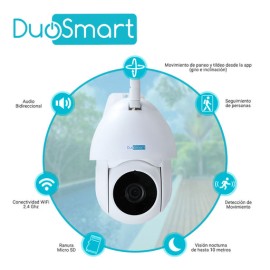 CAMARA INTELIGENTE PT DUOSMART E70 WIFI 2.4 GHZ PARA EXTERIOR CON AUDIO BIDIRECCIONAL TIPO DOMO 1080P CON MOVIMIENTO Y VISION N