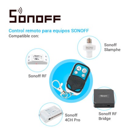 CONTROL REMOTO RF SONOFF REMOTE 433 4 BOTONES TAPA DESLIZABLE BATERIA 27A FRECUENCIA 433.92 MHZ CODIGO FIJO