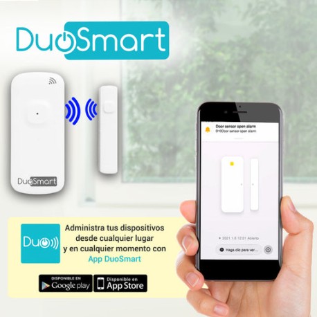 SENSOR MAGNETICO WIFI 2.4GHZ STANDALONE DUOSMART D10 BATERIA RECARGABLE REPORTA DIRECTO A APP DUOSMART COMPATIBLE CON ALEXA Y G